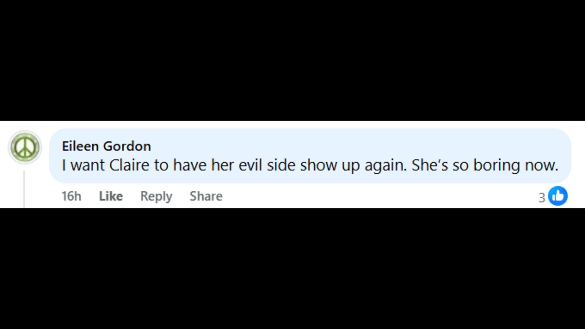 A post made by a fan, saying that Claire's character became boring (Image via Facebook/The Young and the Restless)